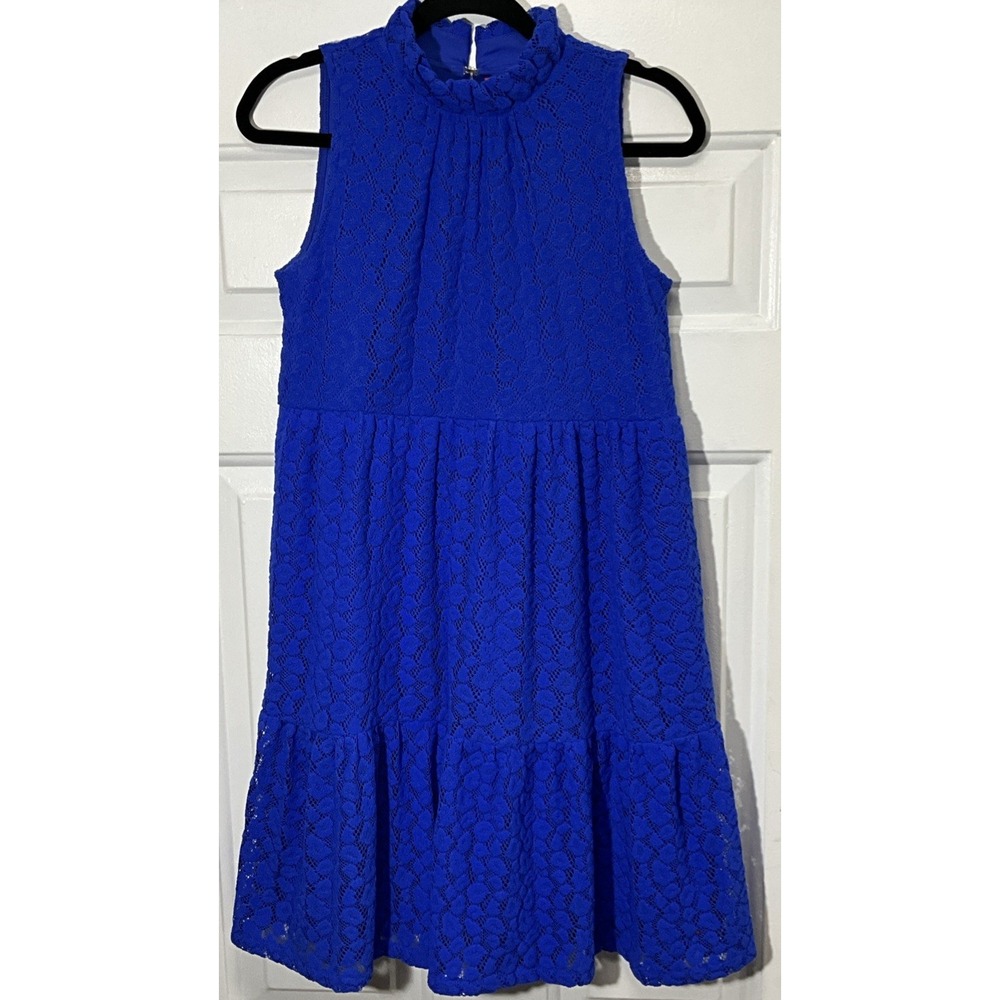 $198(REDUCED) Lilly Pulitzer Dress Blue Leopard Knit Lace Fishnet Size XXS